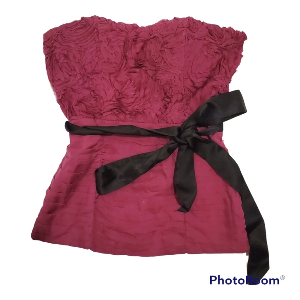 BEBE Women's Berry Purple Ruffle Waist Tie Strapless Corset Top - Size X…